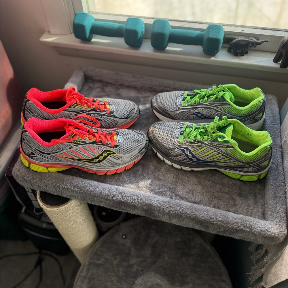Saucony Kids Sneakers - Gray with Neon Red and Green Highlights